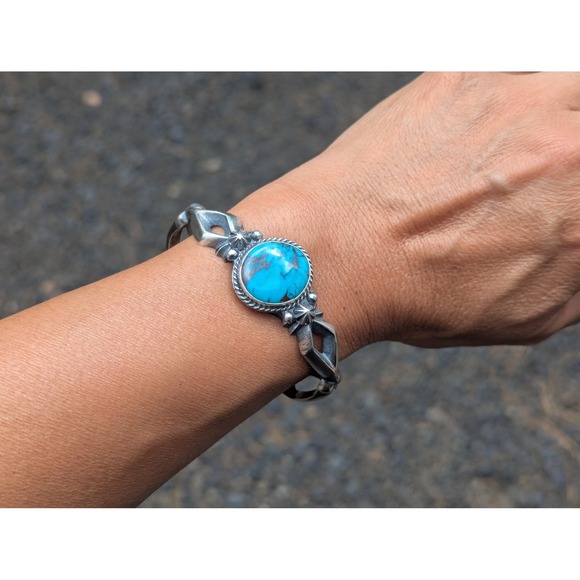 Handmade Navajo Bisbee Turquoise Cuff Bracelet‎ Tufa Native Jewelry Sz 6.75 ** - Picture 4 of 10